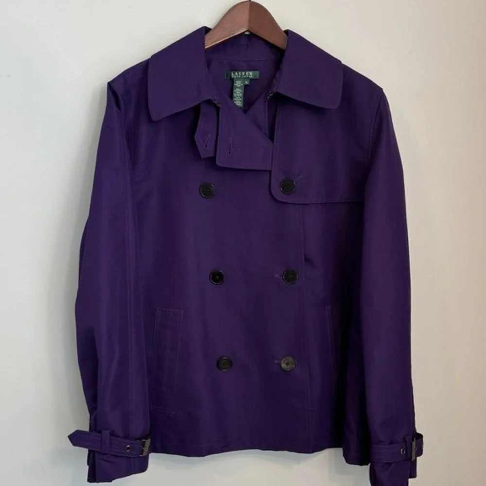 Lauren Ralph Lauren LRL Womens Double Breasted Pea Coat Purple XL‎ Rain Classic - Picture 2 of 13